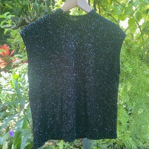 Calvin Klein Sequin top XS New w tag black sleeveless shell tank blouse